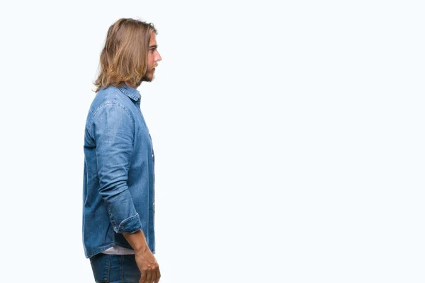 Young Handsome Man Long Hair Isolated Background Looking Side Relax — Stock Photo, Image