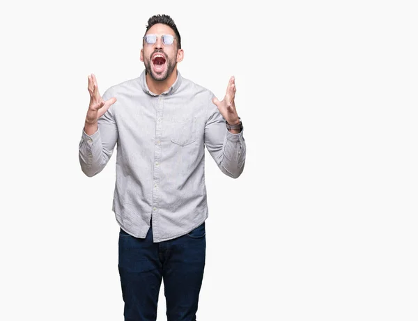 Young Handsome Man Wearing Sunglasses Isolated Background Crazy Mad Shouting — Stock Photo, Image