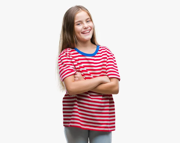 Ung Vacker Flicka Över Isolerade Bakgrund Glada Ansikte Ler Med — Stockfoto