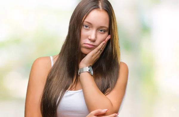 Young Caucasian Beautiful Woman Isolated Background Thinking Looking Tired Bored — Stock Photo, Image