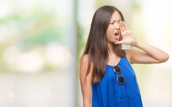 Young Asian Woman Isolated Background Shouting Screaming Loud Side Hand — Stock Photo, Image