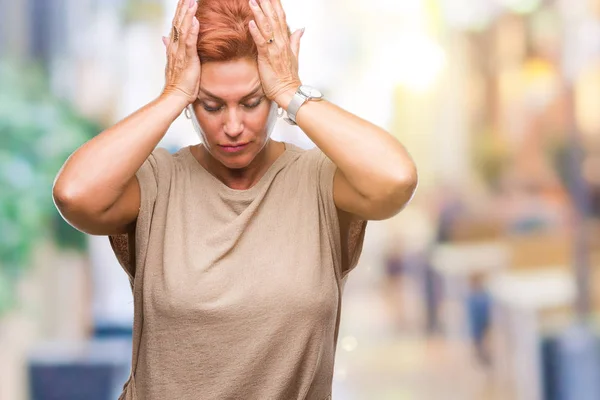 Atrractive Senior Caucasian Redhead Woman Isolated Background Suffering Headache Desperate — Stock Photo, Image