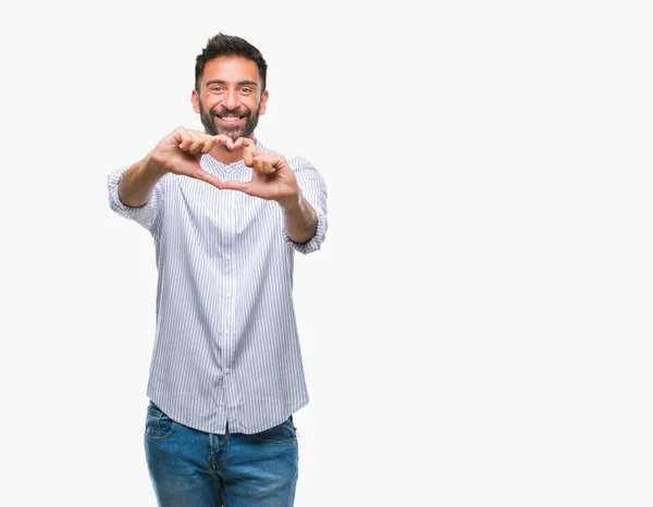 Homem Hispânico Adulto Sobre Fundo Isolado Sorrindo Amor Mostrando Símbolo — Fotografia de Stock