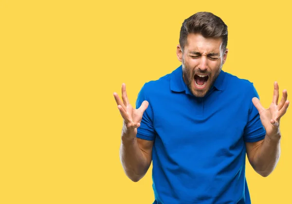 Young Handsome Man Isolated Background Celebrating Mad Crazy Success Arms — Stock Photo, Image