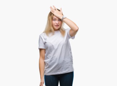 İzole arka kafasına hata için el ile sürpriz genç beyaz kadın hata hatırlıyorum. Unuttum, kötü bellek kavramı.