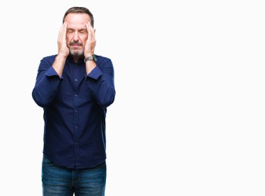 Çünkü orta yaş ağarmış üst düzey adam arka plan baş baş ağrısı için el ile izole stres