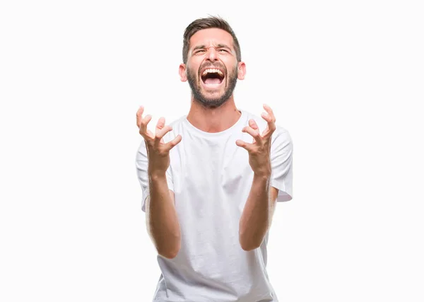 Young Handsome Man Isolated Background Crazy Mad Shouting Yelling Aggressive — Stock Photo, Image