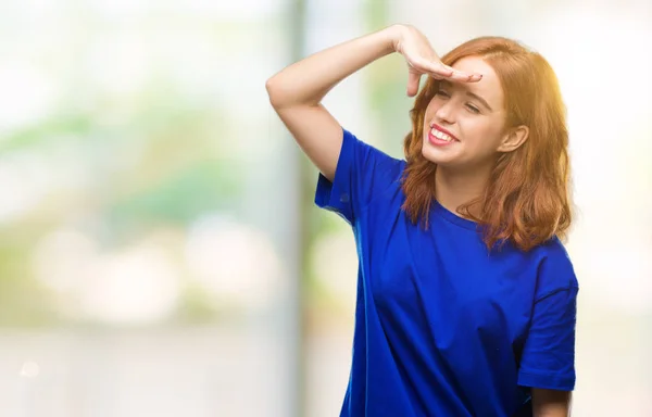 Joven Mujer Hermosa Sobre Fondo Aislado Muy Feliz Sonriente Mirando — Foto de Stock