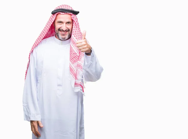 Homme Arabe Senior Portant Keffiyeh Sur Fond Isolé Faisant Geste — Photo