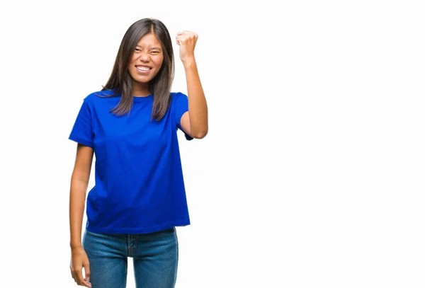 Young Asian Woman Isolated Background Angry Mad Raising Fist Frustrated — Stock Photo, Image