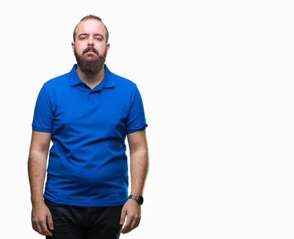 Homem Jovem Hipster Caucasiano Vestindo Camisa Azul Sobre Fundo Isolado — Fotografia de Stock