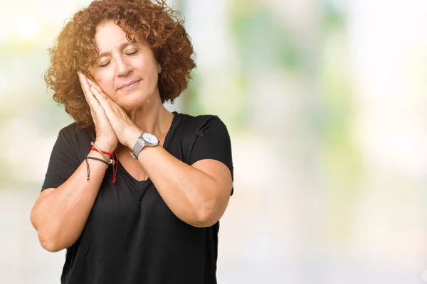 Bela Mulher Sênior Meio Ager Sobre Fundo Isolado Dormindo Cansado — Fotografia de Stock