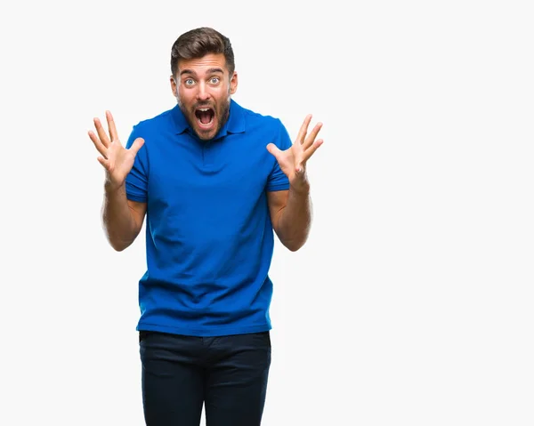 Young Handsome Man Isolated Background Celebrating Crazy Amazed Success Arms — Stock Photo, Image