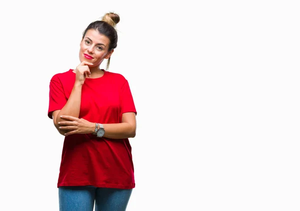 Joven Mujer Hermosa Sobre Fondo Aislado Mirando Con Confianza Cámara — Foto de Stock