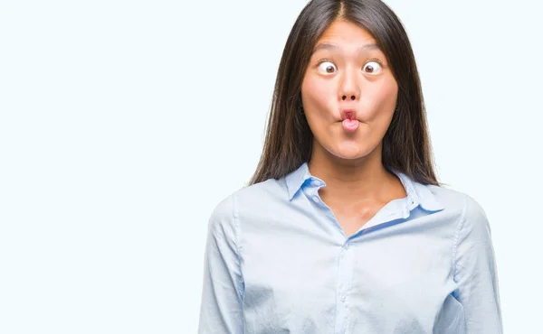 Young Asian Business Woman Isolated Background Making Fish Face Lips — Stock Photo, Image