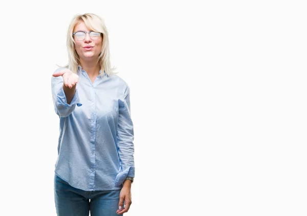 Young Beautiful Blonde Business Woman Wearing Glasses Isolated Background Looking — Stock Photo, Image