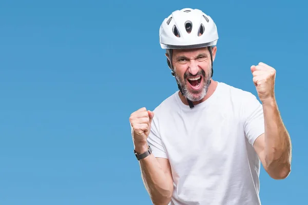 Medelåldern Senior Hoary Cyklist Man Klädd Cykel Säkerhet Hjälm Isolerade — Stockfoto