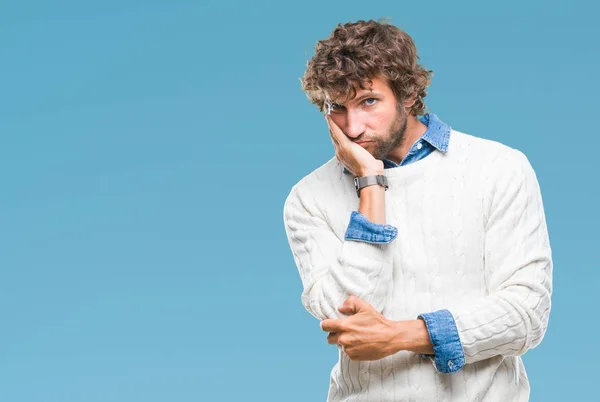 Modelo Hombre Hispano Guapo Usando Suéter Invierno Sobre Fondo Aislado — Foto de Stock