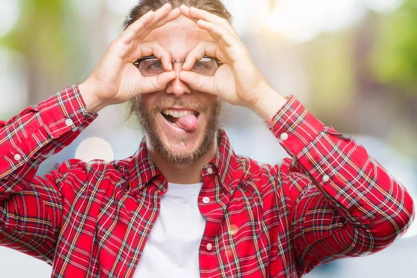 Junger Gutaussehender Mann Mit Langen Haaren Der Eine Brille Über — Stockfoto