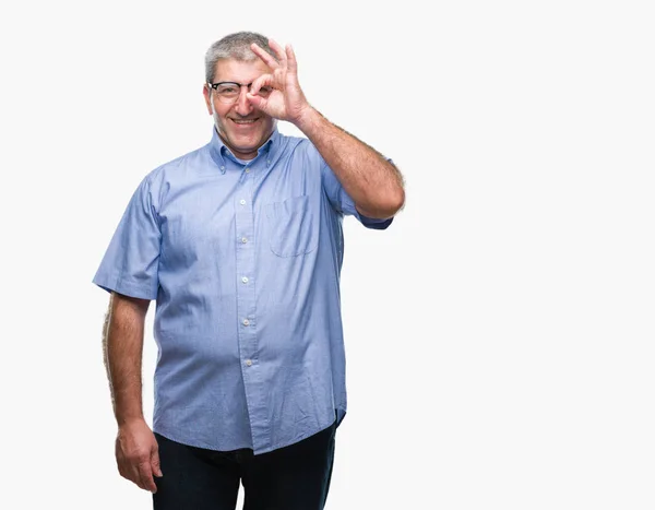 Schöner Älterer Mann Mit Brille Über Isoliertem Hintergrund Macht Geste — Stockfoto