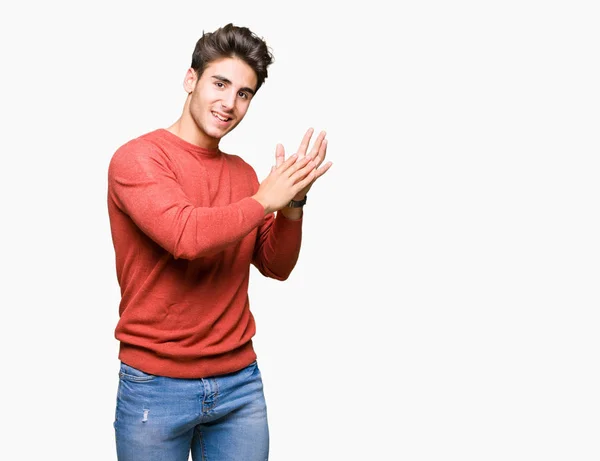 Joven Hombre Guapo Sobre Fondo Aislado Aplaudiendo Aplaudiendo Felices Alegres — Foto de Stock