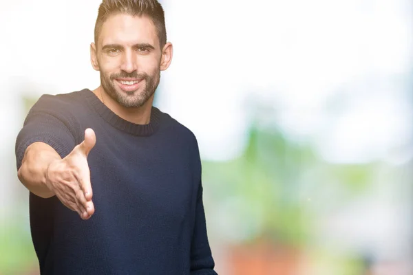 Junger Gutaussehender Mann Mit Pullover Über Isoliertem Hintergrund Freundlich Lächelnd — Stockfoto