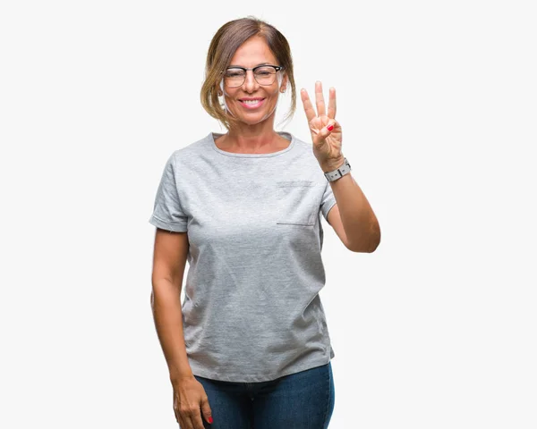 Středního Věku Starší Žena Hispánský Nosíš Brýle Izolované Pozadí Zobrazení — Stock fotografie