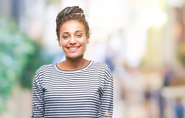 Jovem Trançado Cabelo Afro Americano Menina Vestindo Suéter Sobre Fundo — Fotografia de Stock