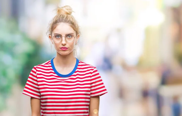 Joven Hermosa Mujer Rubia Con Gafas Sobre Fondo Aislado Con —  Fotos de Stock