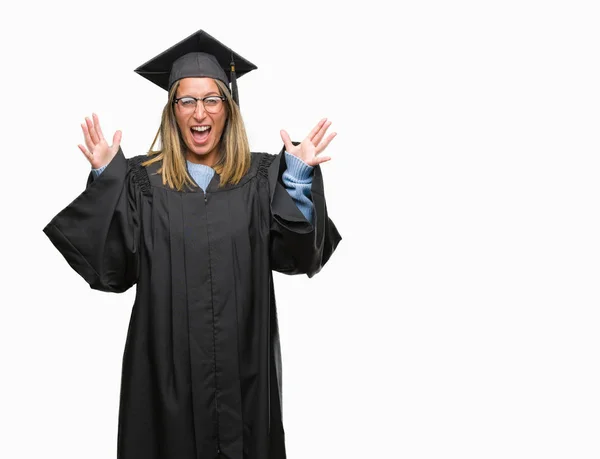 Young Beautiful Woman Wearing Graduated Uniform Isolated Background Celebrating Crazy — Stock Photo, Image