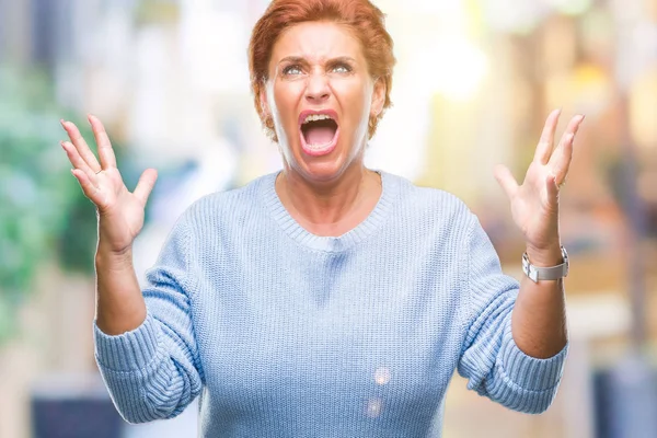 Atrractive Senior Caucasian Redhead Woman Isolated Background Crazy Mad Shouting — Stock Photo, Image