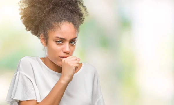 Unga Afro Amerikansk Kvinna Över Isolerade Bakgrund Känner Sig Sjuk — Stockfoto