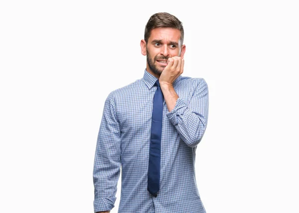 Young Handsome Business Man Isolated Background Looking Stressed Nervous Hands — Stock Photo, Image