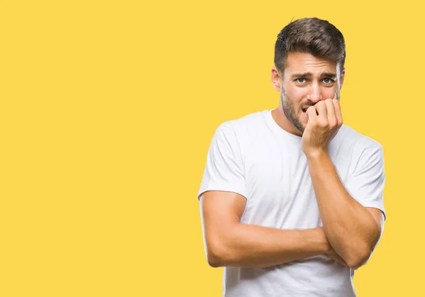 Joven Hombre Guapo Sobre Fondo Aislado Buscando Estresado Nervioso Con —  Fotos de Stock