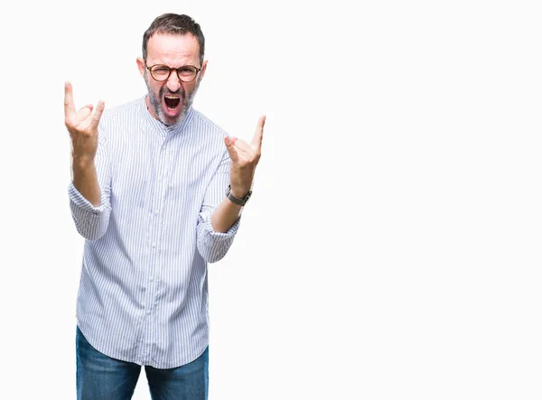 Mezza Età Hoary Anziano Uomo Indossa Occhiali Sfondo Isolato Gridando — Foto Stock