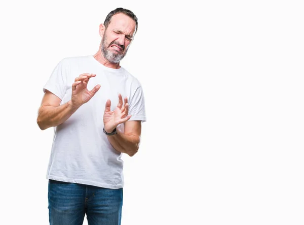 Hombre Mediana Edad Con Camiseta Blanca Sobre Fondo Aislado Expresión —  Fotos de Stock