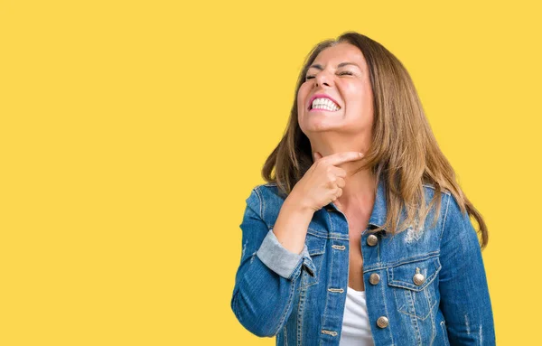 Hermosa Mujer Mediana Edad Que Usa Chaqueta Mezclilla Casual Sobre — Foto de Stock