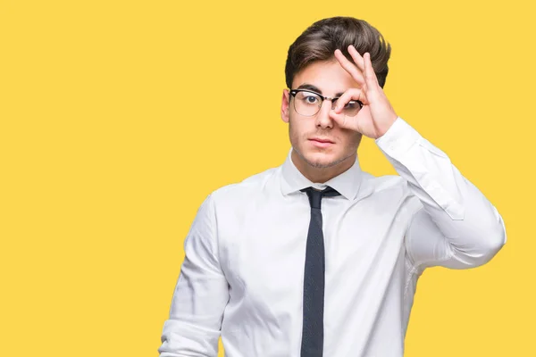 Young Business Man Wearing Glasses Isolated Background Doing Gesture Hand — Stock Photo, Image