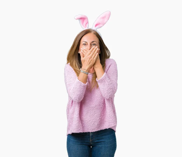 Middelbare Leeftijd Brunette Vrouw Pasen Konijn Oren Dragen Geïsoleerde Achtergrond — Stockfoto