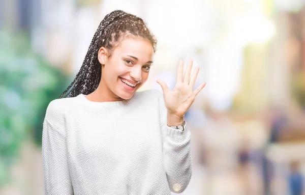 Ung Flätade Hår Afroamerikanska Flicka Klädd Vinter Tröja Över Isolerade — Stockfoto