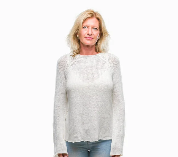 Middle Age Blonde Woman Wearing Winter Sweater Isolated Background Serious — Stock Photo, Image