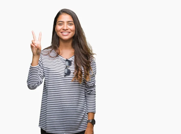 Jonge Mooie Arabische Vrouw Zonnebril Dragen Geïsoleerd Achtergrond Weergegeven Met — Stockfoto