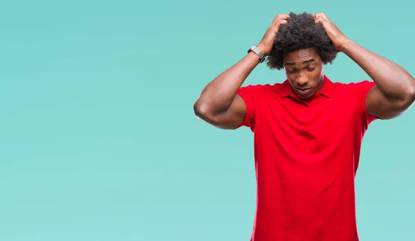 Homem Afro Americano Sobre Fundo Isolado Sofrendo Dor Cabeça Desesperada — Fotografia de Stock