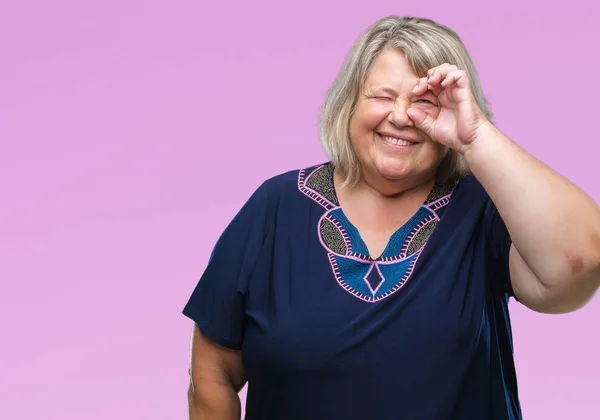 Senior Size Caucasian Woman Isolated Background Doing Gesture Hand Smiling — Stock Photo, Image