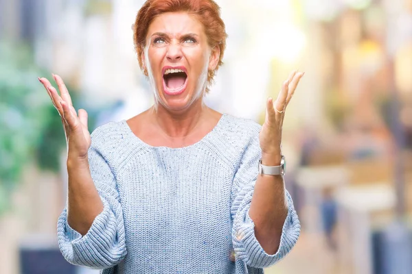 Atrractive Senior Caucasian Redhead Woman Wearing Winter Sweater Isolated Background — Stock Photo, Image