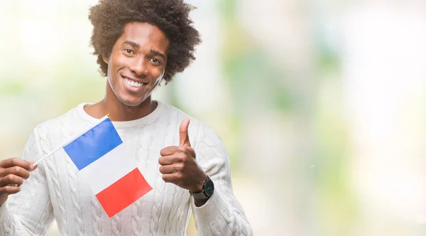 Афро Американский Флаг Мужчины Франции Изолированном Фоне Счастливы Большой Улыбкой — стоковое фото