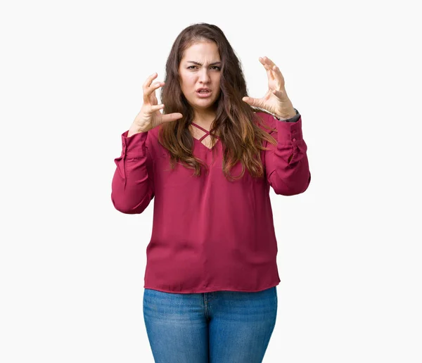 Beautiful Size Young Woman Isolated Background Shouting Frustrated Rage Hands — Stock Photo, Image
