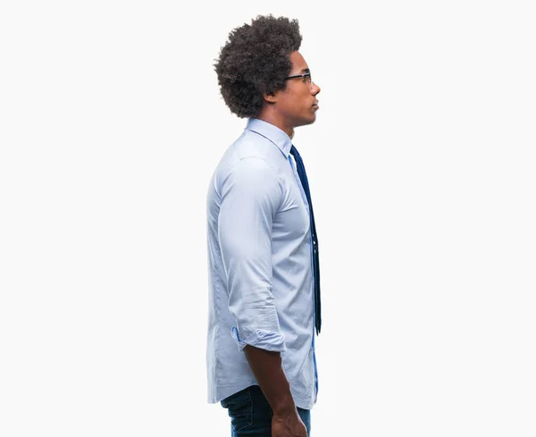 Afro American Business Man Wearing Glasses Isolated Background Looking Side — Stock Photo, Image