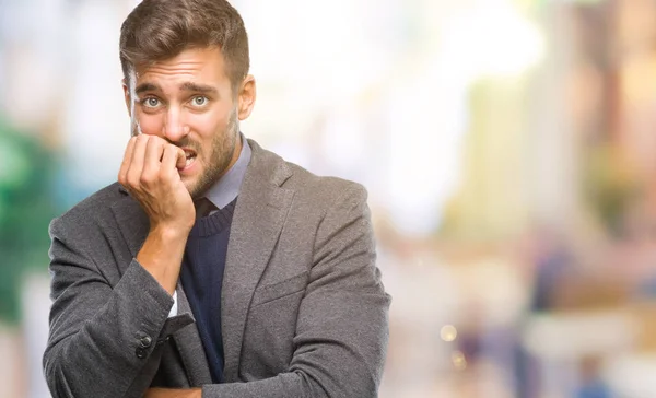 Joven Hombre Negocios Guapo Sobre Fondo Aislado Buscando Estresado Nervioso — Foto de Stock