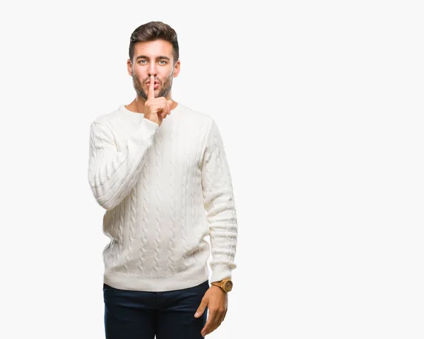 Young Handsome Man Wearing Winter Sweater Isolated Background Asking Quiet — Stock Photo, Image